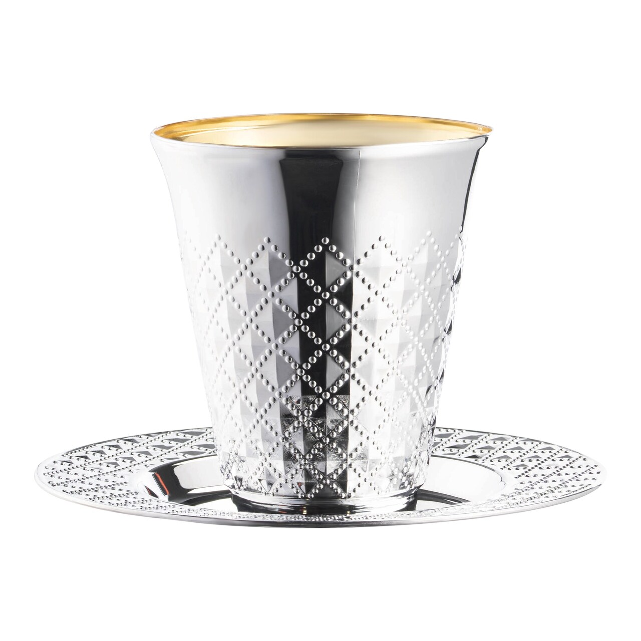 Shiny Metallic Aluminum Silver Round Plastic Saucers and Kiddush Cup Value Set (120 Settings)